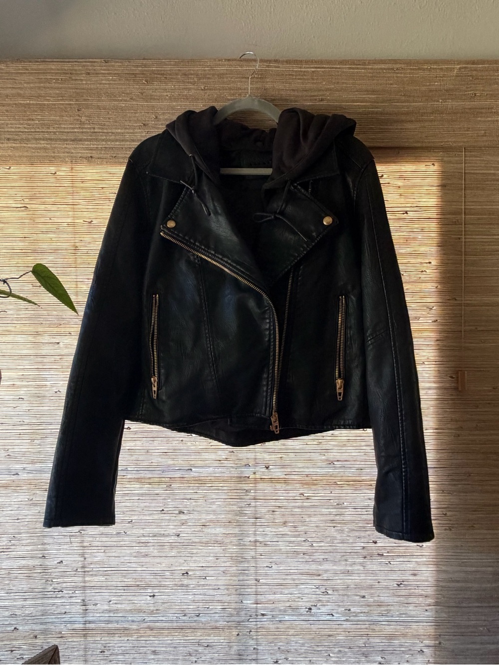 Blank NYC XL Black Moto Jacket with Detachable Hood